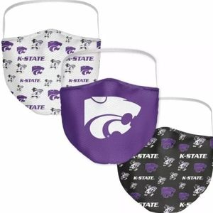 3 Pack Kansas State Wildcats Licensed NCAA Washable Resuable Face Mask Cover.